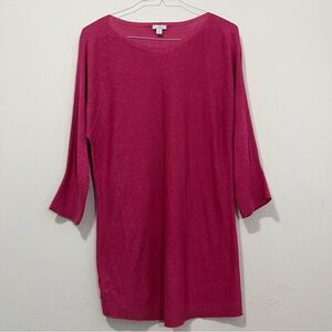 J. Jill Knit Sweater Linen Blend Womans L Tall Pink Boat Neck Tunic 3/4 Sleeve